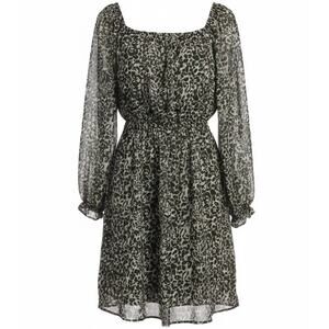 L Love 3XL Leopard Print Chiffon Mini Dress Smocked Waist Boho
